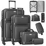 KESSER® Reisekoffer Set 4-teilig | Trolley Kofferset Stoffkoffer mit 3-Ziffern-TSA-Schloss, 360°...