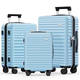 SHOWKOO Kofferset 3 Teilig Hartschale Erweiterbar 100% PC Leicht Haltbar Reisekoffer mit Rollen...